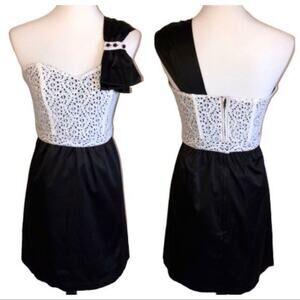 Judith March One Shoulder Satin Lace Dress Small